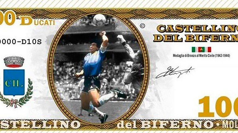 Así son las monedas y los billetes de Maradona que acuñaron en Italia