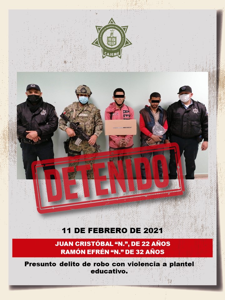 CAPTURA LA POLICÍA MUNICIPAL A PRESUNTOS LADRONES DE PLANTEL EDUCATIVO