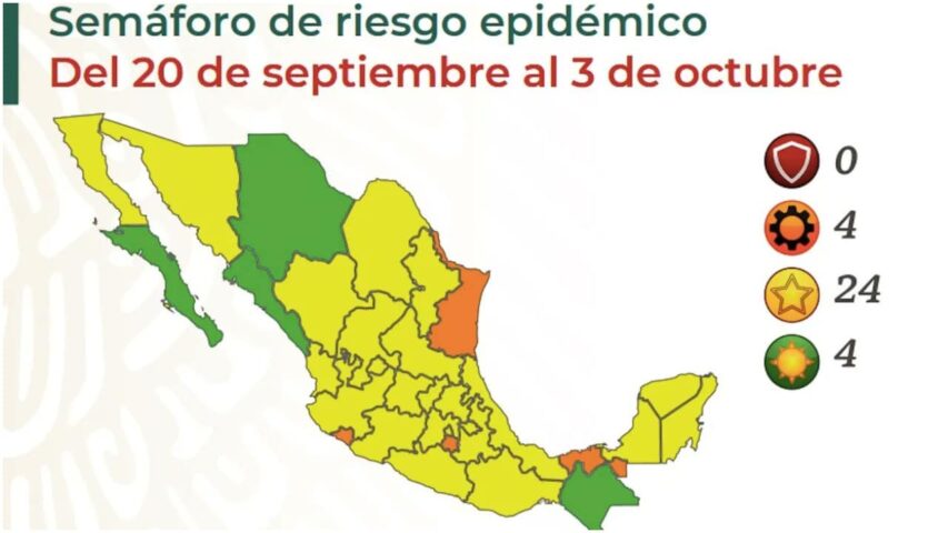 24 estados en Amarillo y cuatro en verde por covid-19