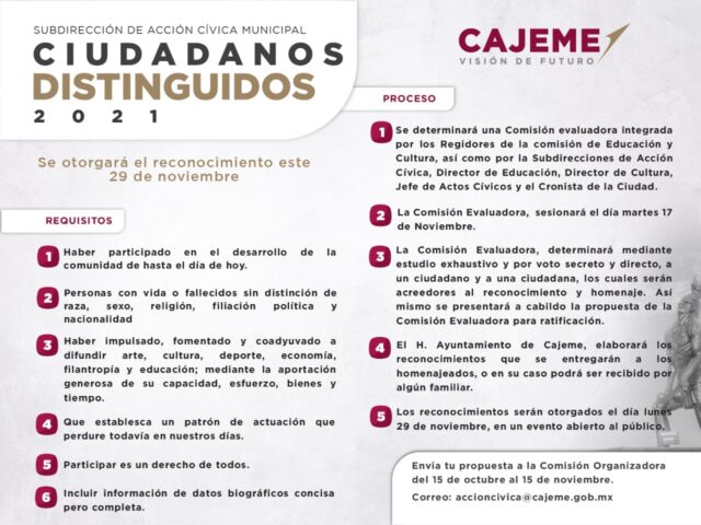 LANZA AYUNTAMIENTO CONVOCATORIA PARA CAJEMENSES DISTINGUIDOS 2021