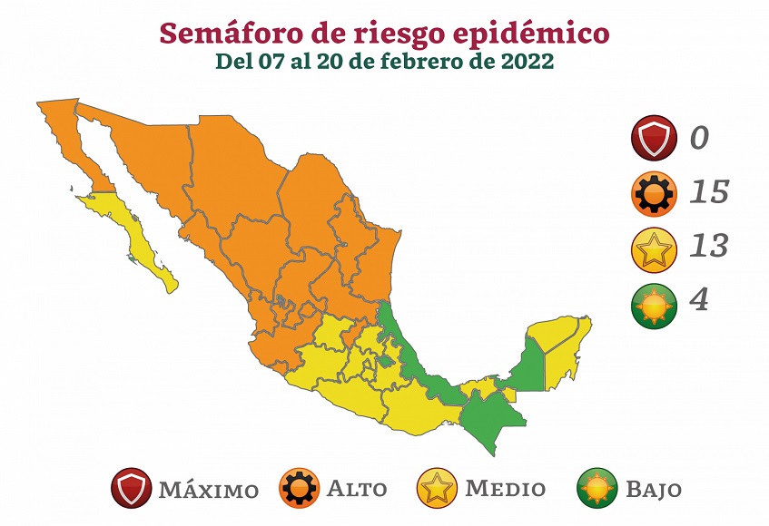 15 estados de color naranaja, en el semáforo COVID