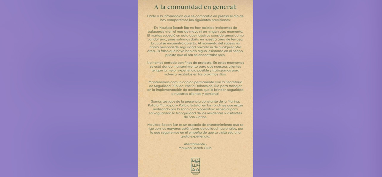 Comunicado de Maukaa Beach Club