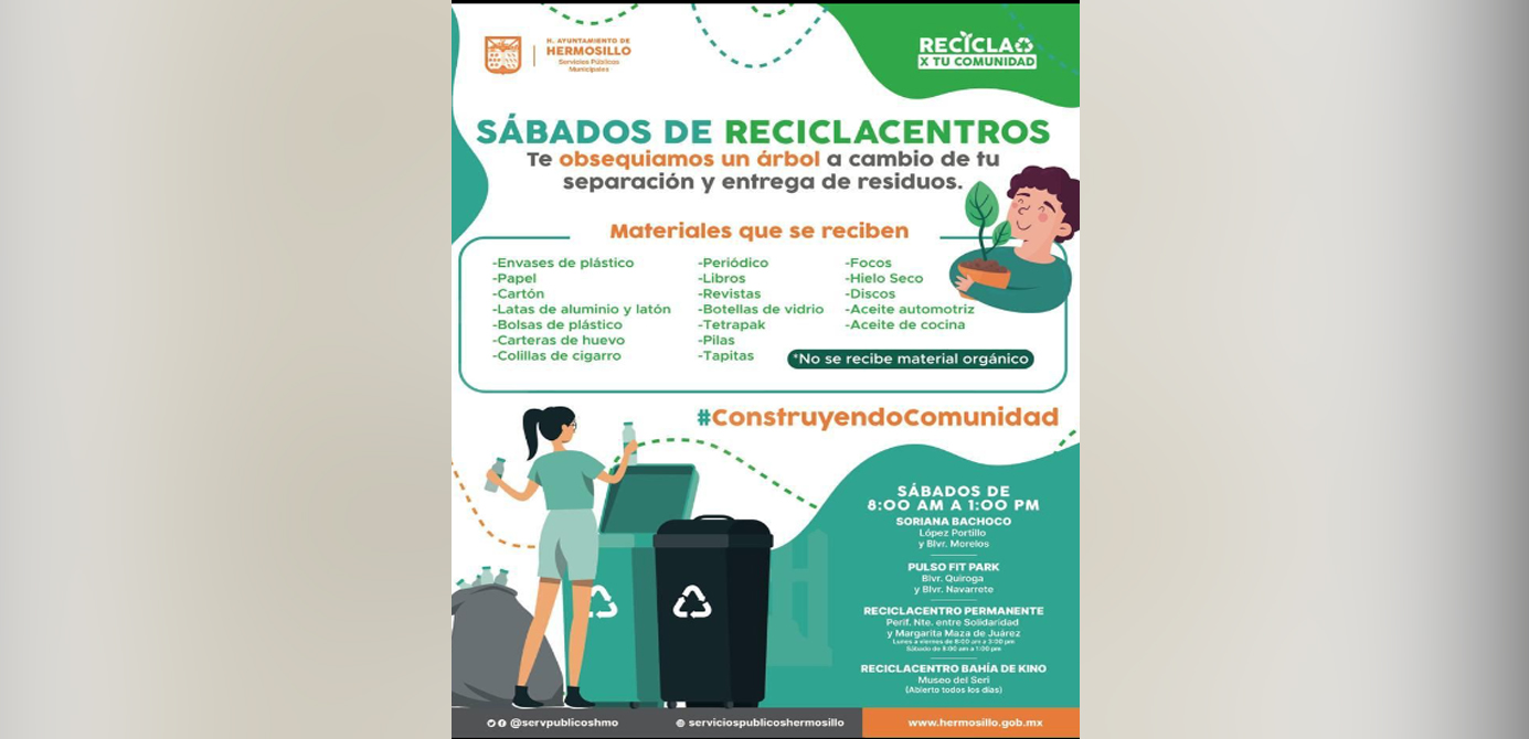 Invitan a aprovechar los Reciclacentros en Hermosillo y Bahía de Kino