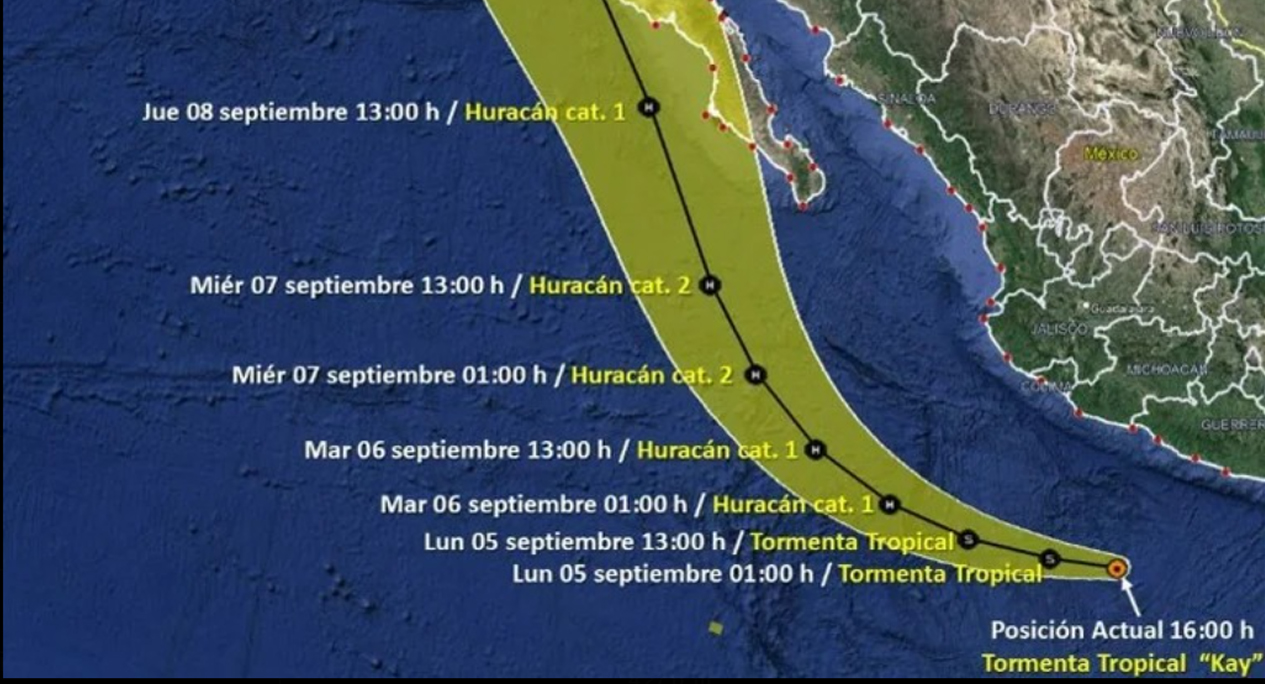 Estados en alerta y trayectoria de la Tormenta Tropical “Kay”: se convertirá en huracán categoría 2 (+150 km/h)