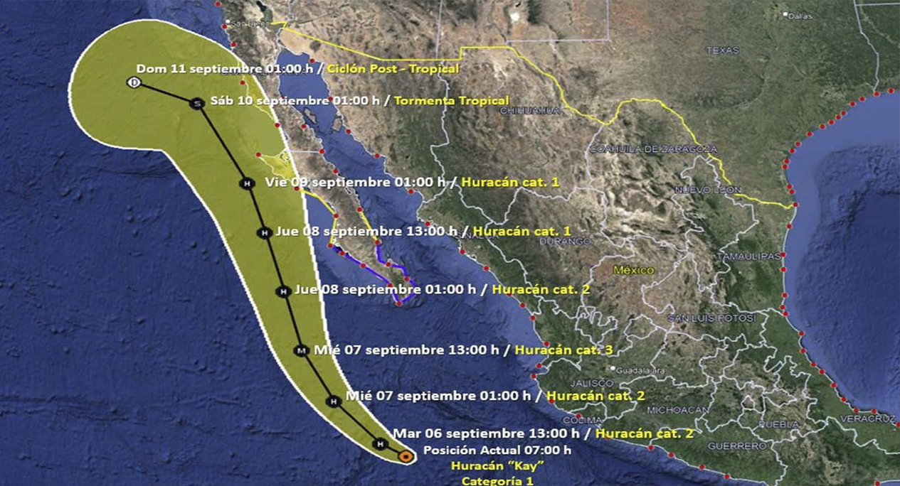 Huracán “Kay” se espera que alcance la categoría 3 este miércoles, pronostica Conagua