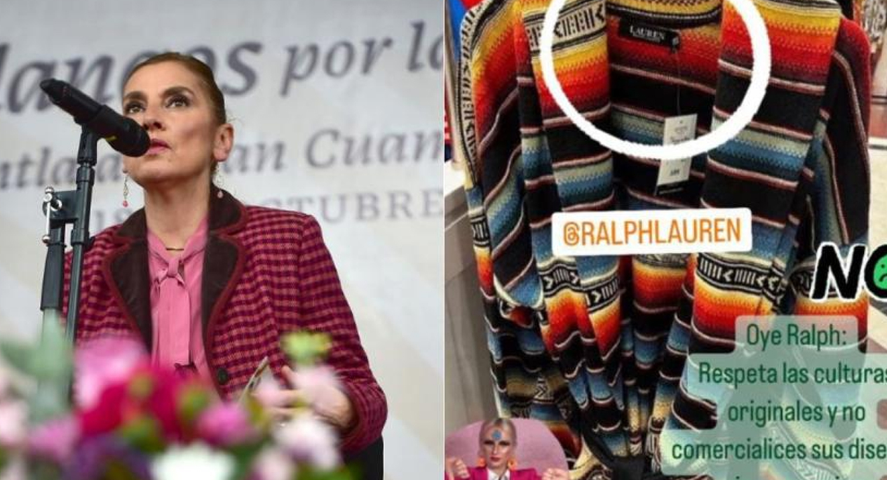 Beatriz Gutiérrez Müller denuncia plagio de marca de lujo Ralph Lauren al sarape de Contla y Saltillo
