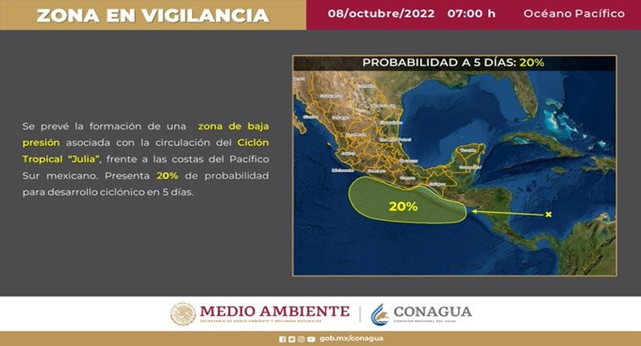 Conagua vigila posible ciclón tropical frente a costas al sur del Pacífico mexicano