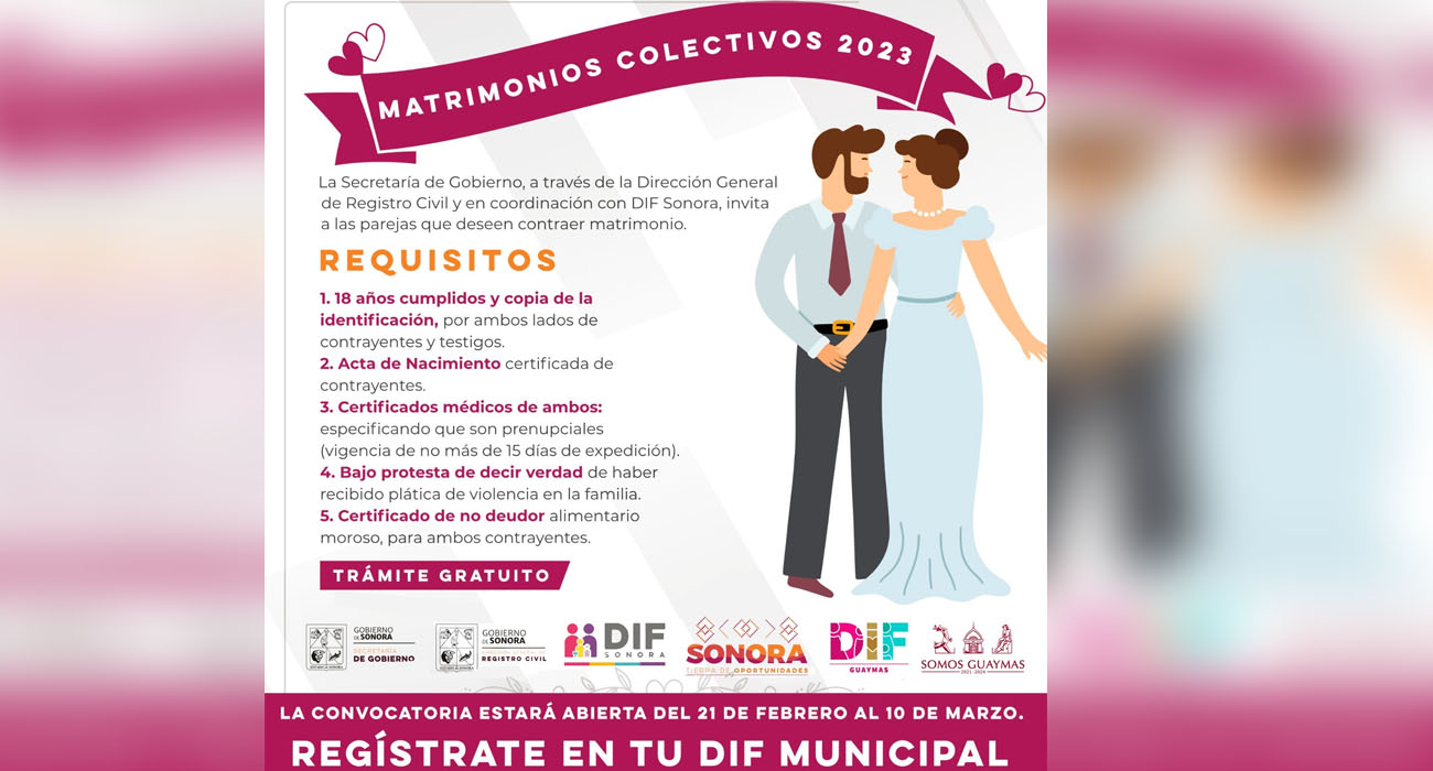 Promueve DIF Guaymas programa “Matrimonios Colectivos 2023”