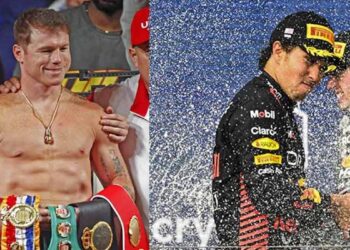 Felicita AMLO al ‘Canelo’ y a ‘Checo’ por “poner en alto” a México