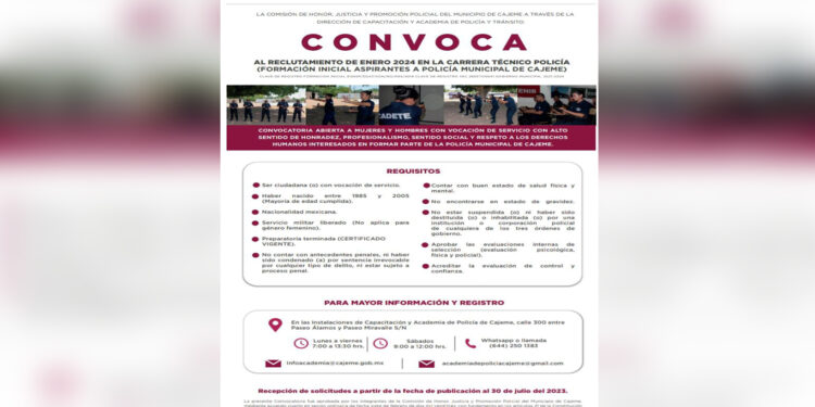 Se abre nueva convocatoria para aspirantes a cadetes de la academia de policía municipal 2024