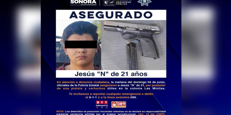 Incauta Policía Estatal arma de fuego durante operativo en Las Minitas de Hermosillo