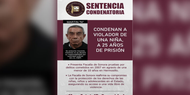 Condenan a violador de una niña, a 25 años de prisión