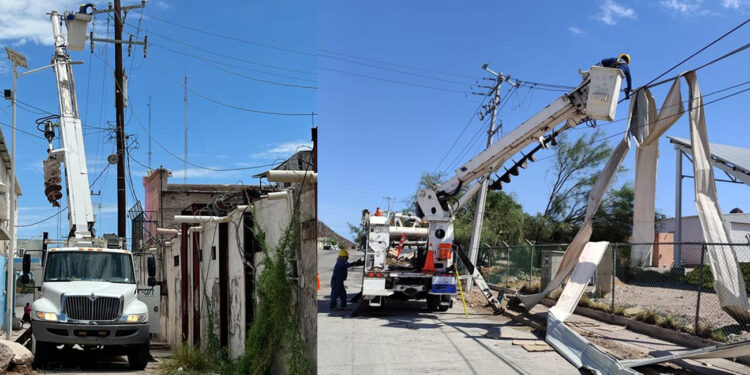 La CFE ha restablecido a la normalidad el suministro eléctrico de los afectados por tormenta de arena con lluvias y fuertes vientos en guaymas y empalme