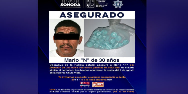 Incauta Policía Estatal pastillas azules de presunta droga en San Luis Río Colorado.