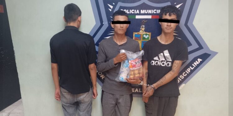 Policía municipal detiene a tres jóvenes por robo a tienda*