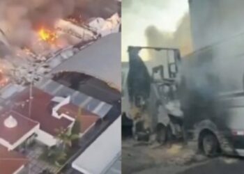 Fuerte incendio hoy en fábrica de Gamesa; hay autos calcinados