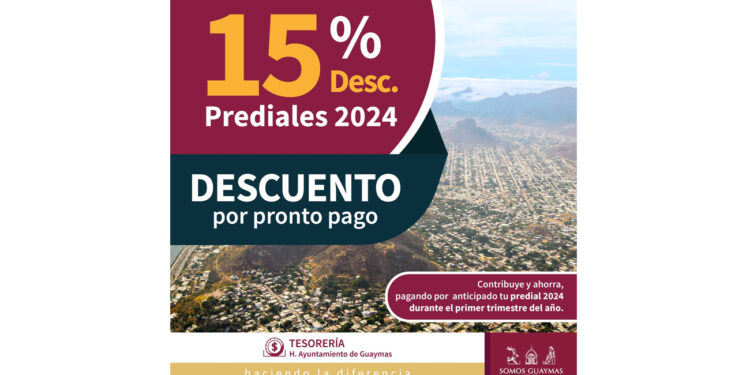 Lanza Ayuntamiento de Guaymas descuento en pago de prediales.