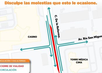 Orienta Tránsito Municipal por cierre de vialidades en Reforma y Paseo San Miguel