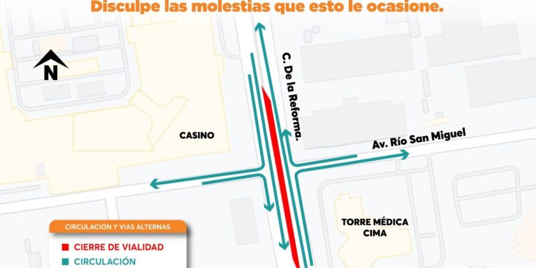 Orienta Tránsito Municipal por cierre de vialidades en Reforma y Paseo San Miguel
