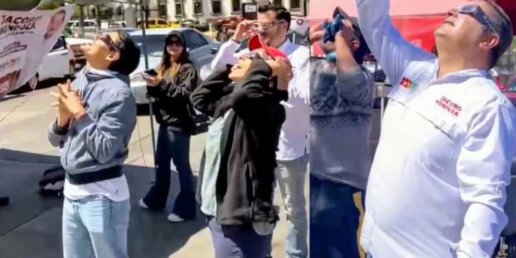 Realiza Jacobo Mendoza actividad en plaza Zubeldía para observar con seguridad eclipse solar.