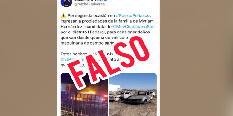 Es falsa la información que se manejó en distintos medios, que los vehículos que sufrieron un incidente en el municipio de Puerto Peñasco pertenecen a la candidata del MC