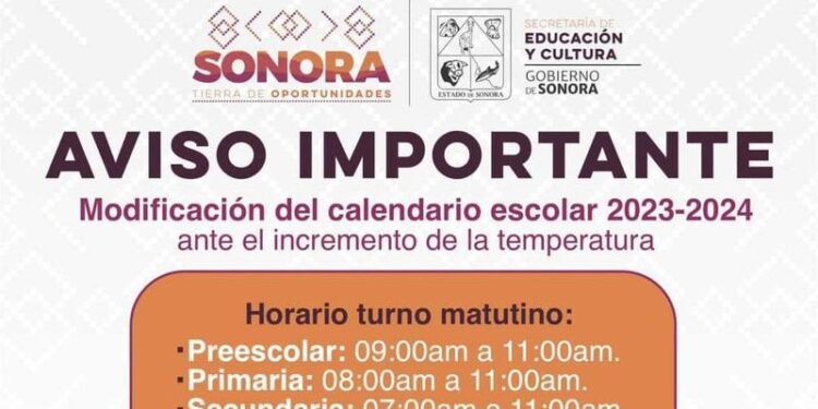 Anuncia Gobierno de Sonora modificación del calendario escolar ante las altas temperaturas