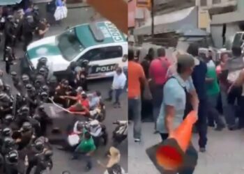 CNTE protesta en Palacio Nacional por desalojo en Oaxaca; agreden a policías