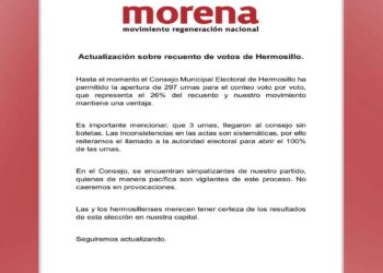 Actualización sobre recuento de votos de Hermosillo.