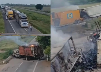 Bloqueo en Autopista Mazatlán-Culiacán;  tráileres y vehículos incendiados