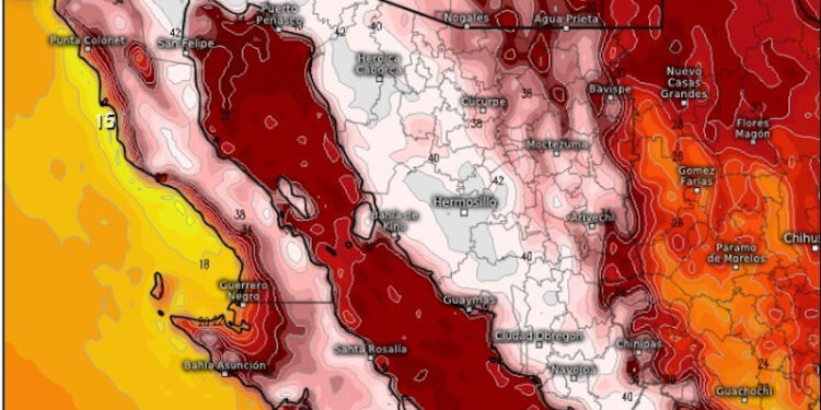 Estará Hermosillo a 45 grados centígrados, y SLRC a 44, hoy