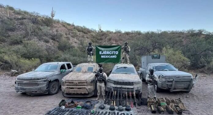 Militares aseguran armas de alto poder y vehículos con blindado artesanal