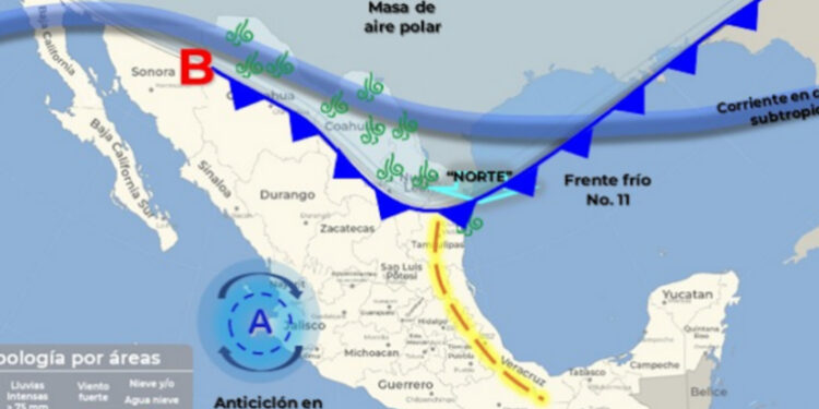 Frente frío No. 11 será reforzado por una nueva masa de aire
