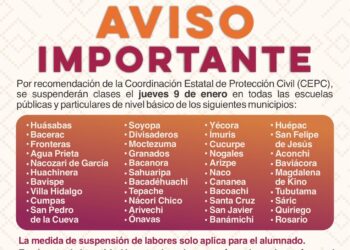 Anuncia SEC Sonora suspensión de clases por bajas temperaturas en 41 municipios de la entidad