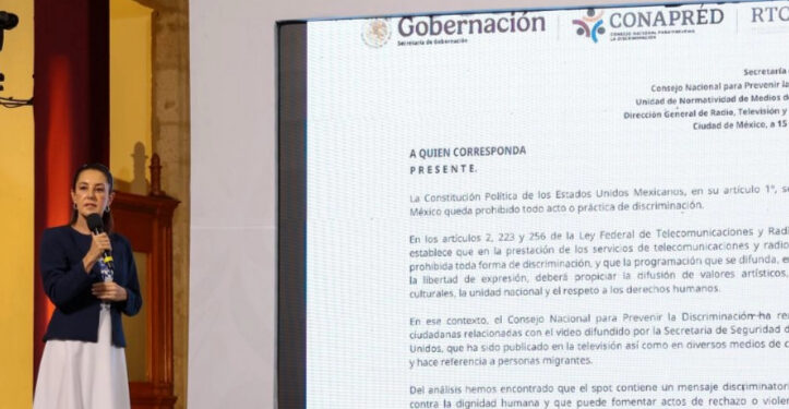 Deplora Sheinbaum transmisión en televisión mexicana de anuncio de EU contra migrantes