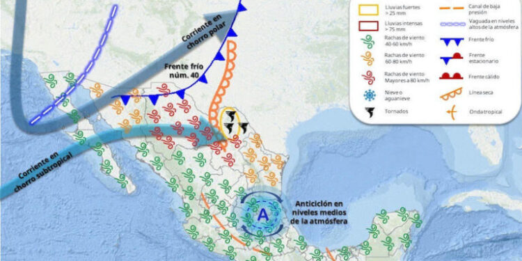 Para hoy, el frente frío núm. 40 se extenderá sobre la frontera noroeste y norte de México