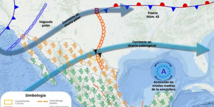 Una vaguada polar interaccionará hoy con corrientes en chorro polar y subtropical