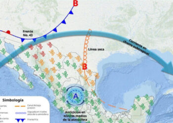 Durante hoy, el frente frío No. 43 se extenderá e interaccionará con la corriente en chorro subtropical