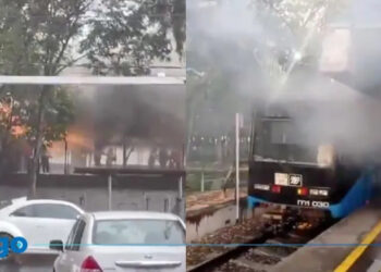Documentan incendio en convoy del Tren Ligero