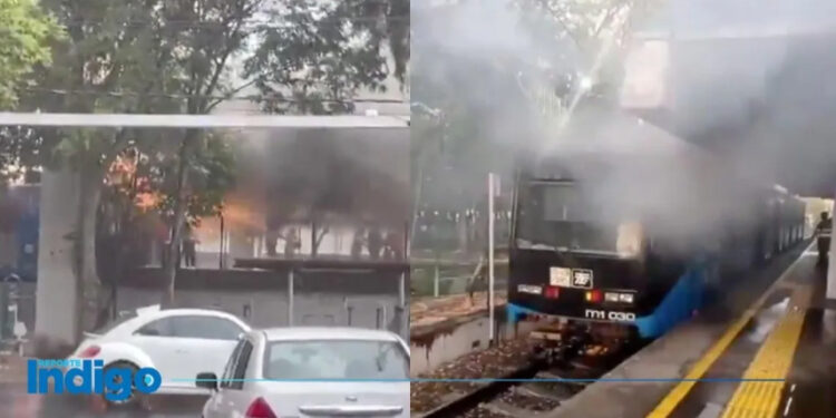 Documentan incendio en convoy del Tren Ligero