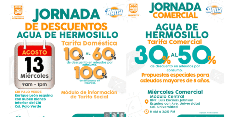 Realizará Agua de Hermosillo Tres Jornadas de Descuentos este miércoles 13