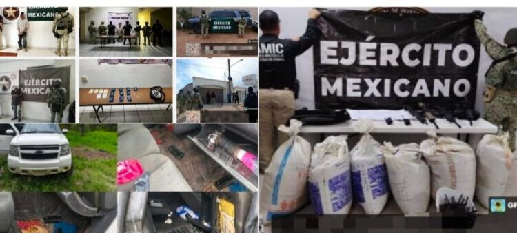 Mesa Estatal de Seguridad logra decomiso de seis costales con marihuana, arsenal de armas y cargadores en operativos conjuntos