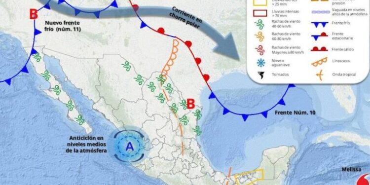 Entre hoy y mañana se espera la aproximación del frente frío No.11