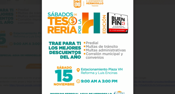 Tendrán Tesorería Municipal y Agua de Hermosillo descuentos este sábado 15 de noviembre