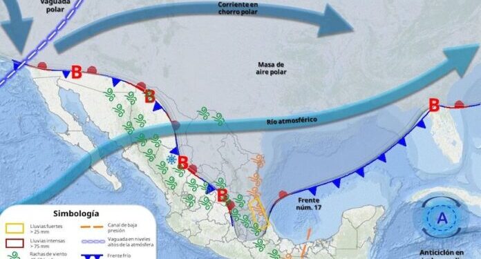 Para hoy corriente en chorro polar y un río atmosférico, en Sonora