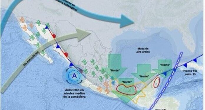Habrá lluvias, fuertes vientos y descenso de temperaturas por el frente frío número 25