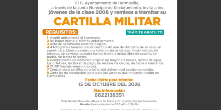 Invitan a Jóvenes clase 2008 y remisos a iniciar el trámite de su Cartilla del Servicio Militar Nacional