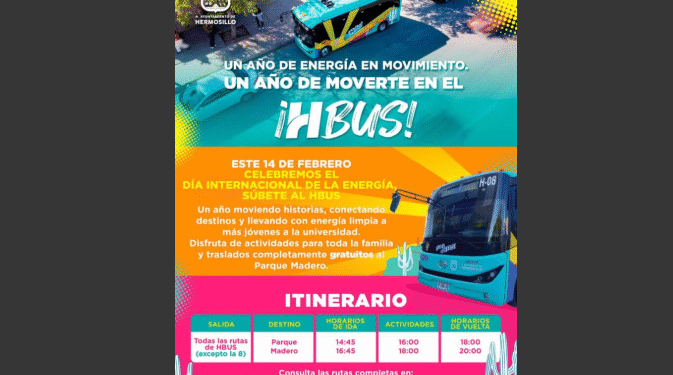 Ofrecerá Gobierno Municipal de Hermosillo paseos gratuitos en el H Bus al Parque Madero