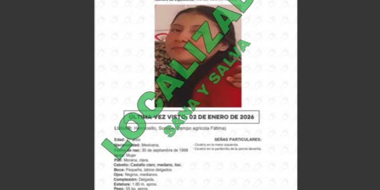 FGJES informa localización con vida de joven reportada como desaparecida
