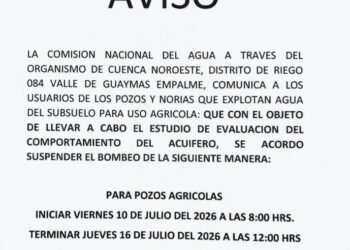 Habrá suspensión en el suministro de agua domingo 12 y lunes 13 de julio de Guaymas y Empalme
